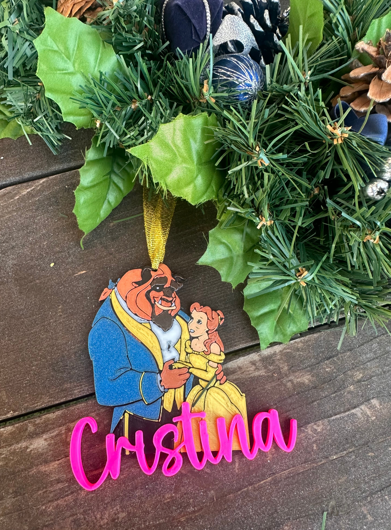 bola de navidad la bella y la bestia personalizada