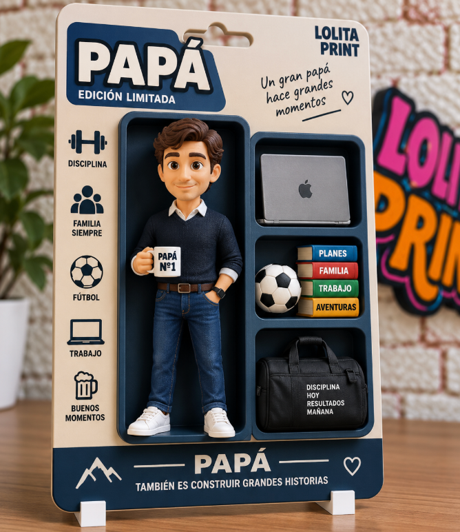 Figura personalizada de papá 3D con accesorios