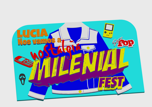 Tarjeta sorpresa 3d personalizada Nostalgia Millenial Fest