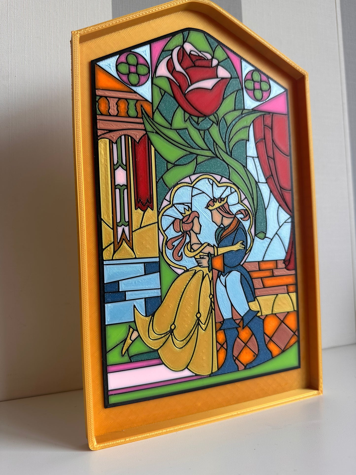 Beauty and the Beast stained glass painting