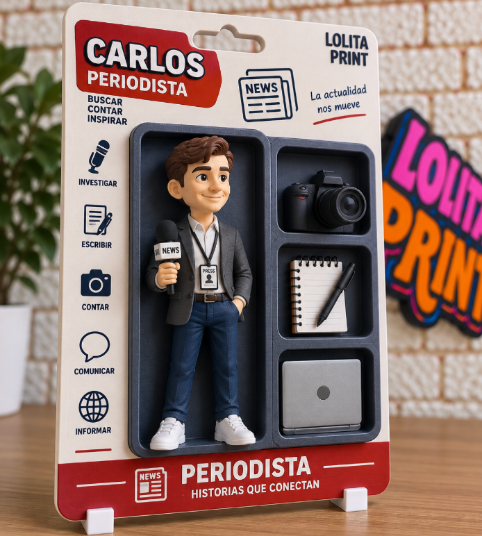 Figura personalizada de periodista 3D con accesorios