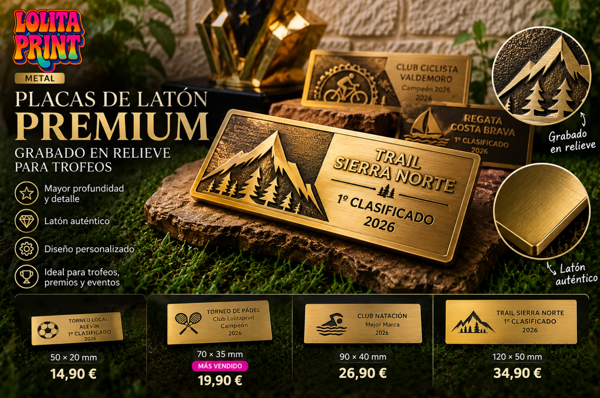 Placa de Latón Premium con Grabado en Relieve para Trofeo