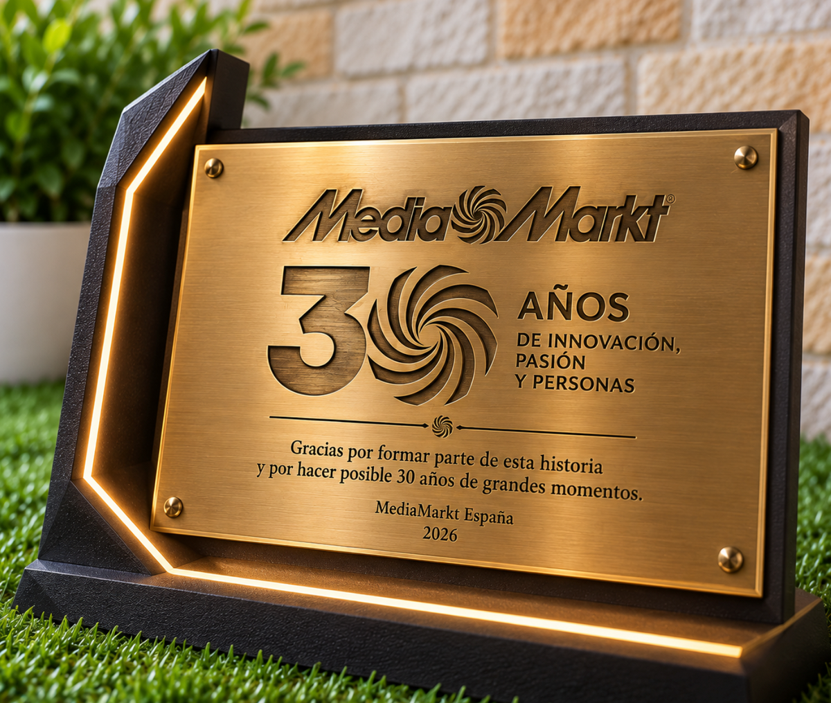 Placa Conmemorativa Premium con Expositor 3D e Iluminación