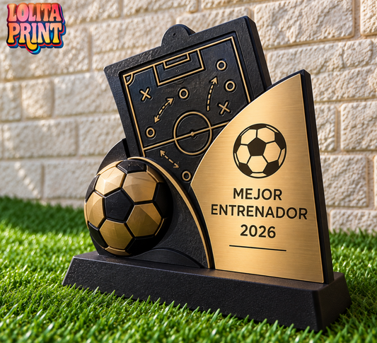 Placa Trofeo Mejor Entrenador · Metal + Impresión 3D