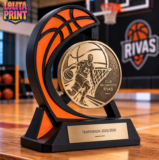Trofeo de Baloncesto Personalizado · Metal + Impresión 3D